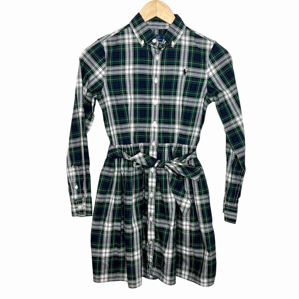 Polo Ralph Lauren Tartan Plaid Dress Green Navy Girls Sz 12 Heritage Academia